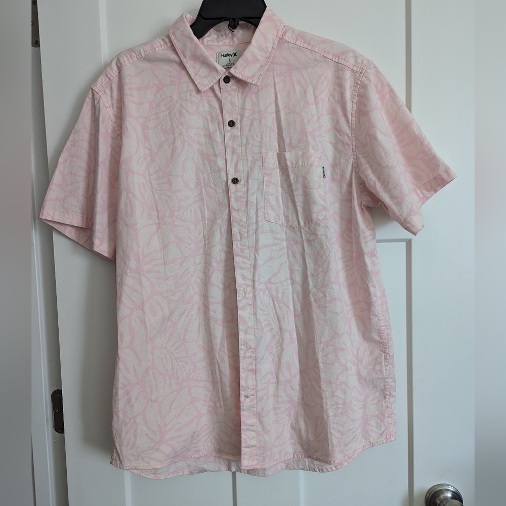 Mens Hurley Short Sleeve Button-down Shirt Size L